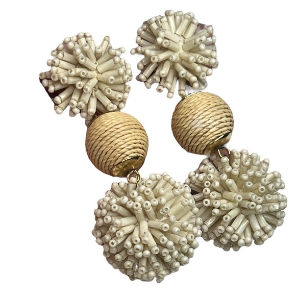 Jewelry - Large Cream Boho Beachy Beaded Earrings Pierced Coastal Grandma